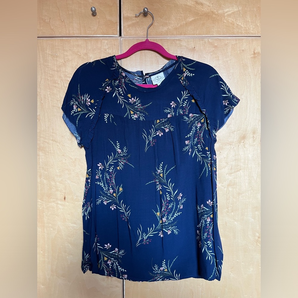Dark Blue Floral Blouse | St. John’s Bay | Size M